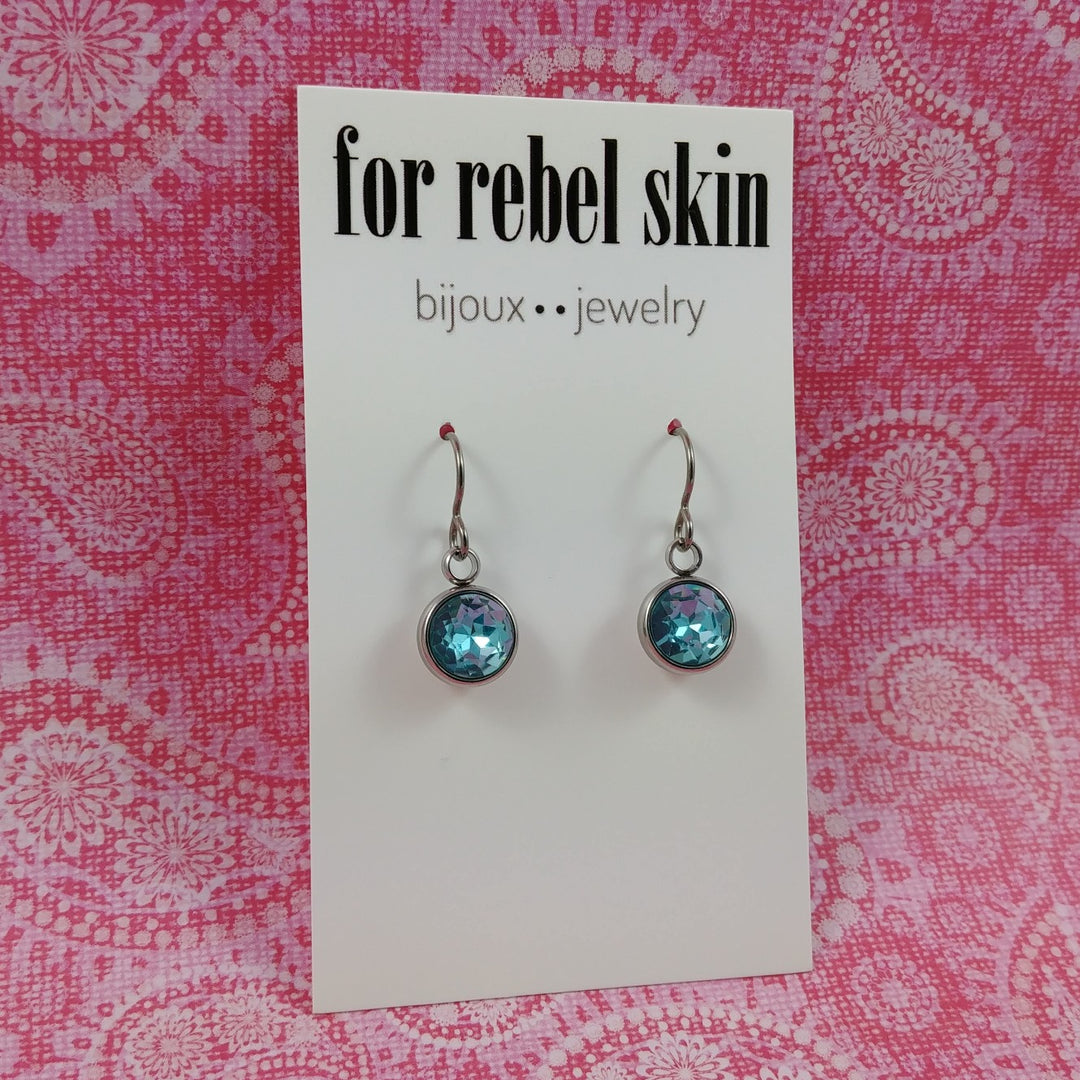 Aqua blue rhinestone titanium drop earrings