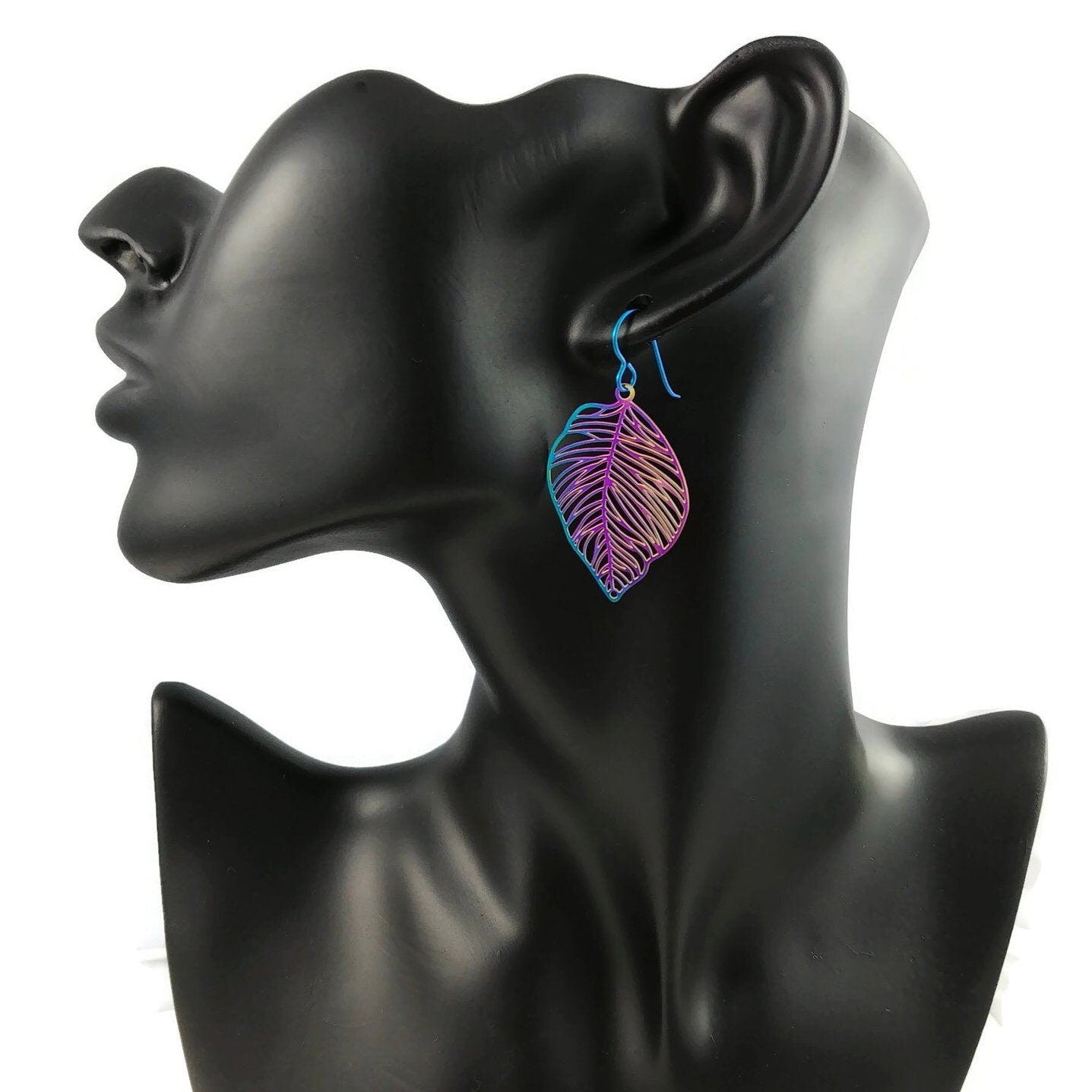 Leaf dangle earrings, Colorful plant drop earrings, Lightweight botanical earrings, Nature lover gift jewelry