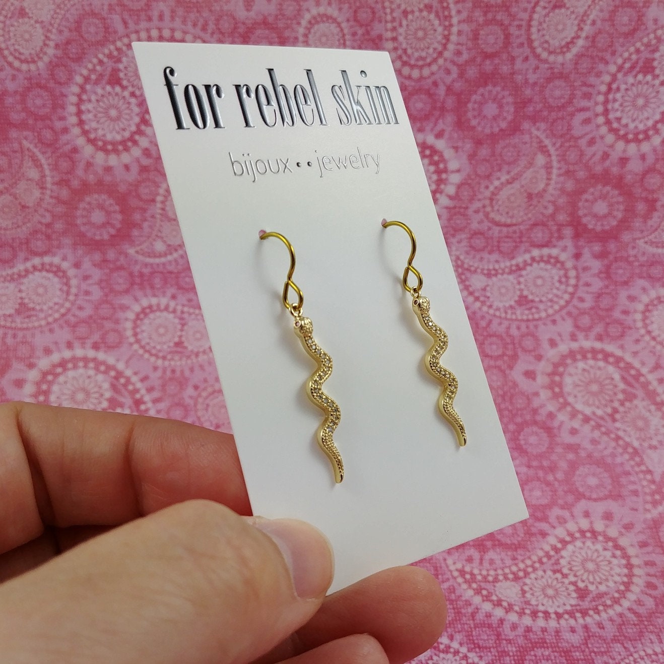 Dangle snake earrings, Silver snake earrings, Implant grade titanium for sensitive ears