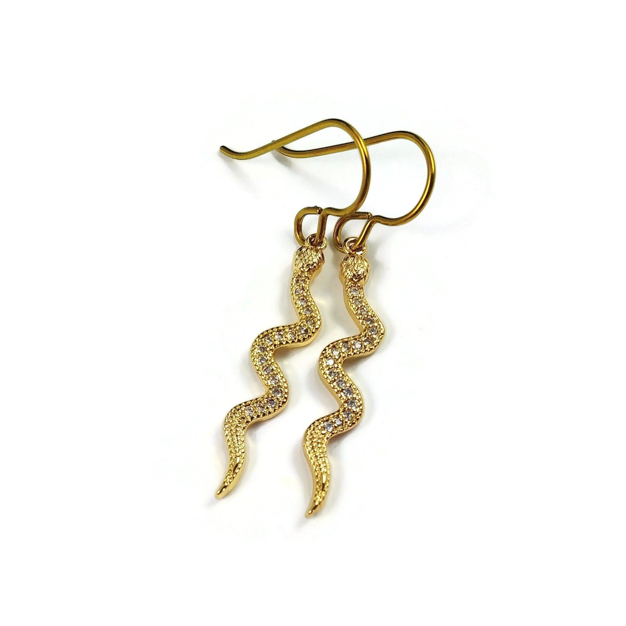 Dangle snake earrings, Silver snake earrings, Implant grade titanium for sensitive ears