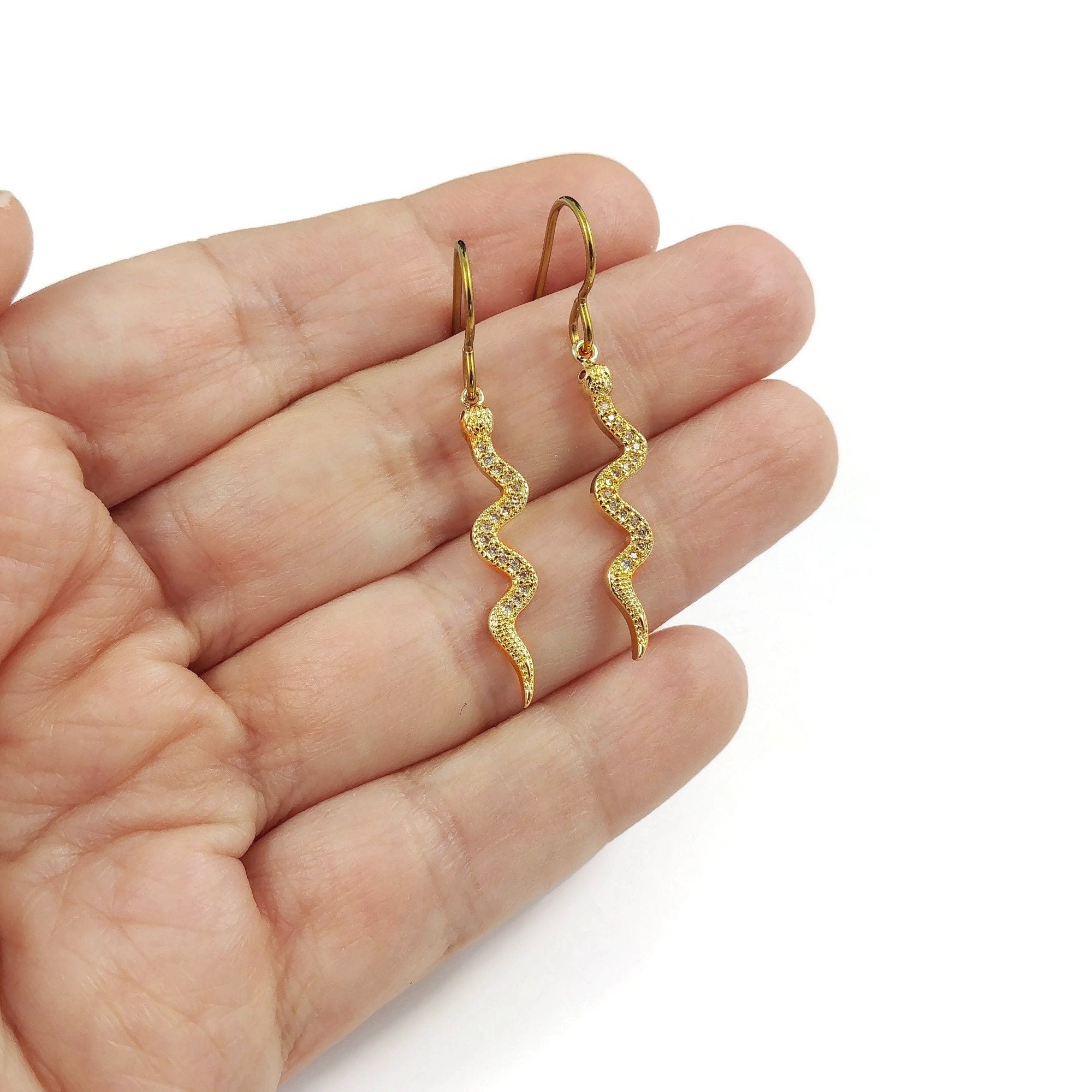 Dangle snake earrings, Silver snake earrings, Implant grade titanium for sensitive ears