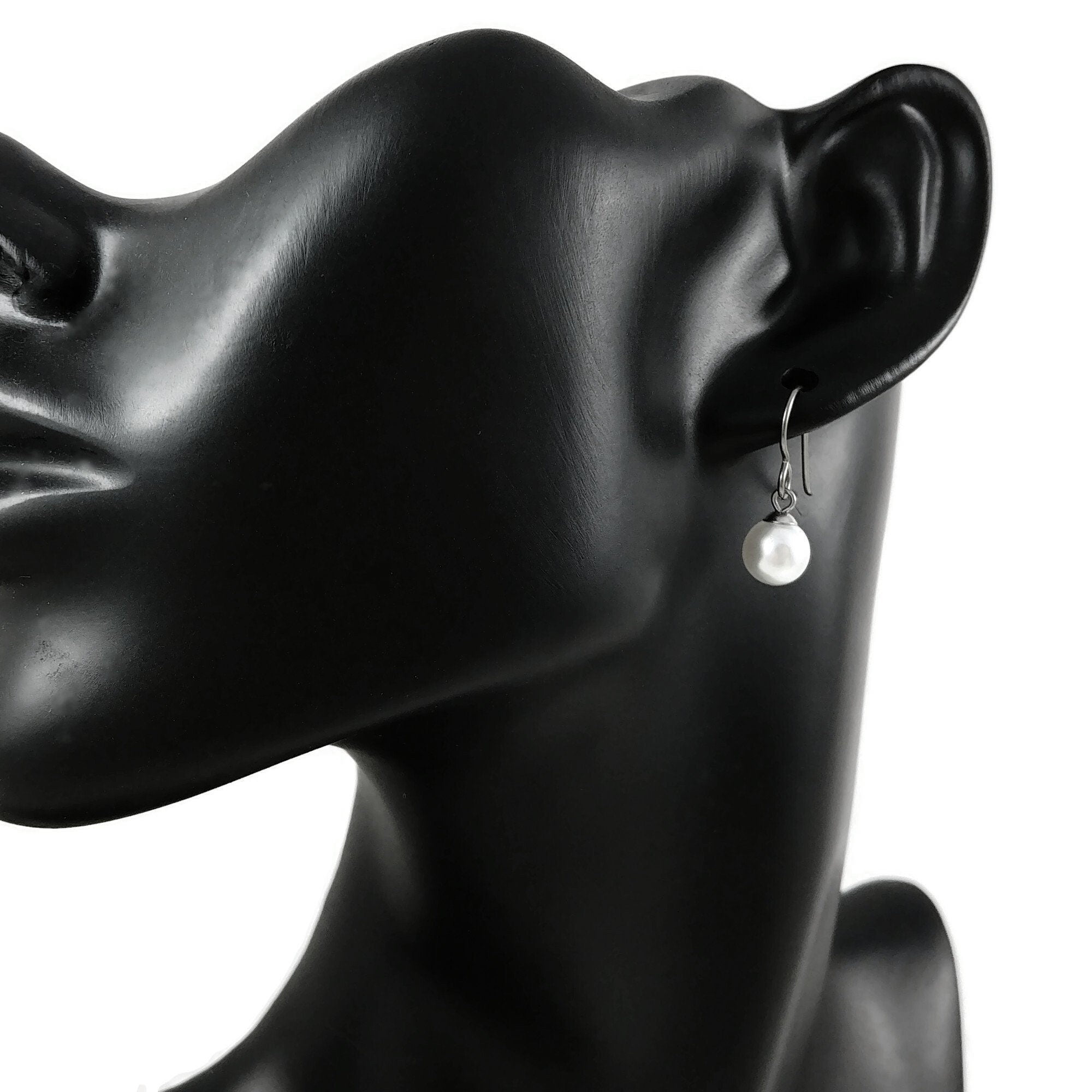 Minimalist pearl drop earrings, Hypoallergenic pure titanium jewelry, Implant grade safe for sensitive ears