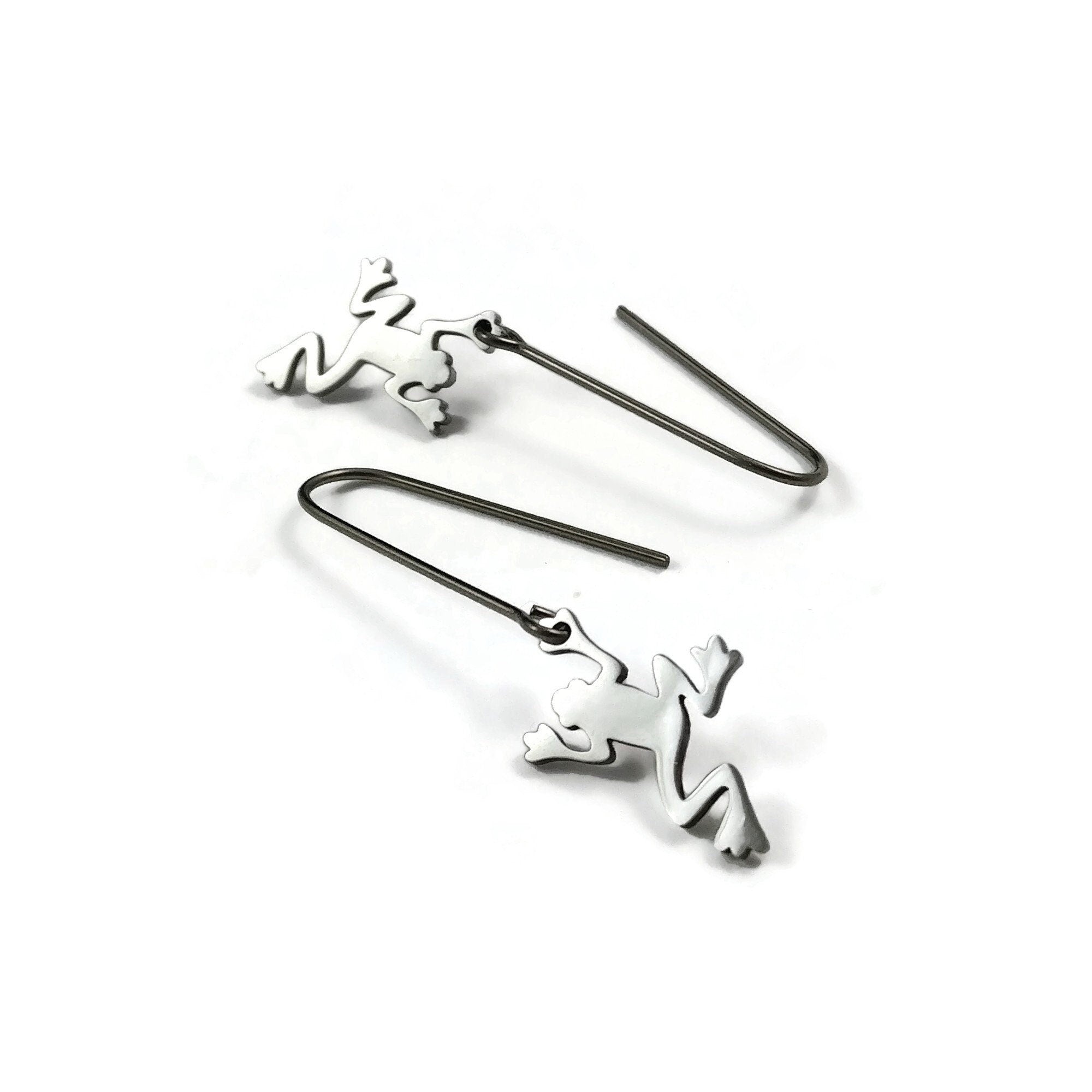 Dainty frog earrings, Pure implant grade titanium for sensitive ears, Fun handmade gift, Minimalist earrings