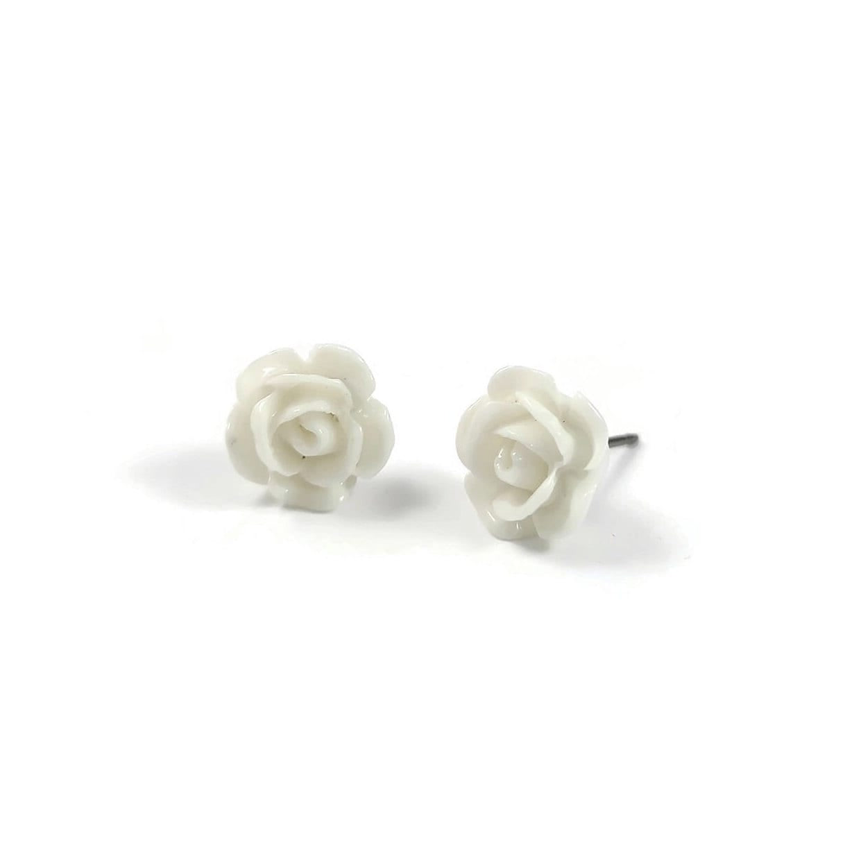 Flower stud earrings, Implant grade titanium earrings, Vintage rose resin jewelry