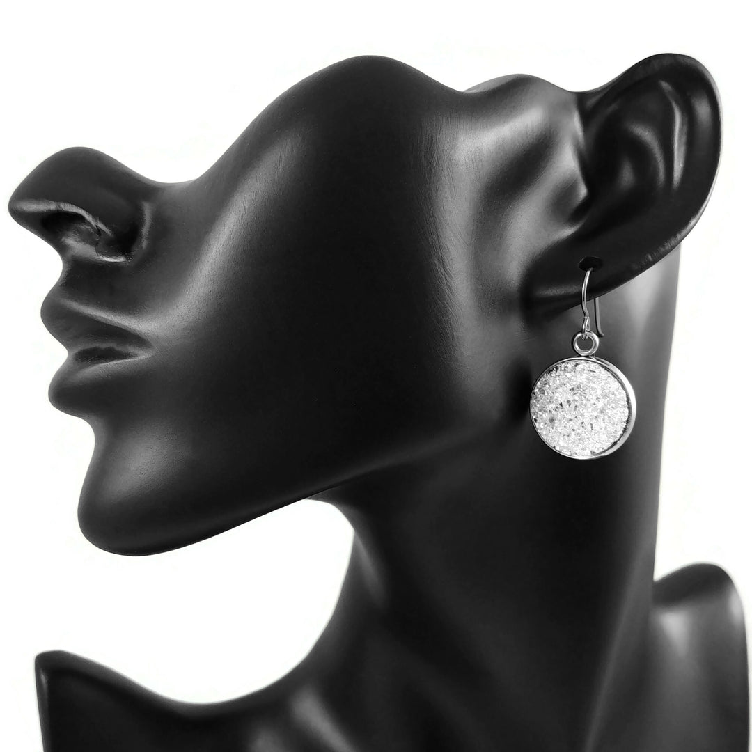 Boucle d'oreille pendentif druzy argent - Titane, acier inoxydable et acrylique