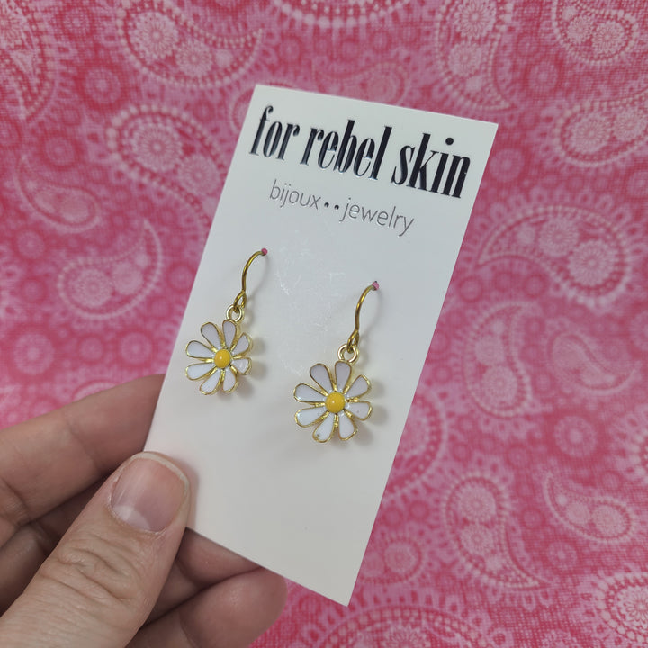 Cute daisy drop niobium earrings