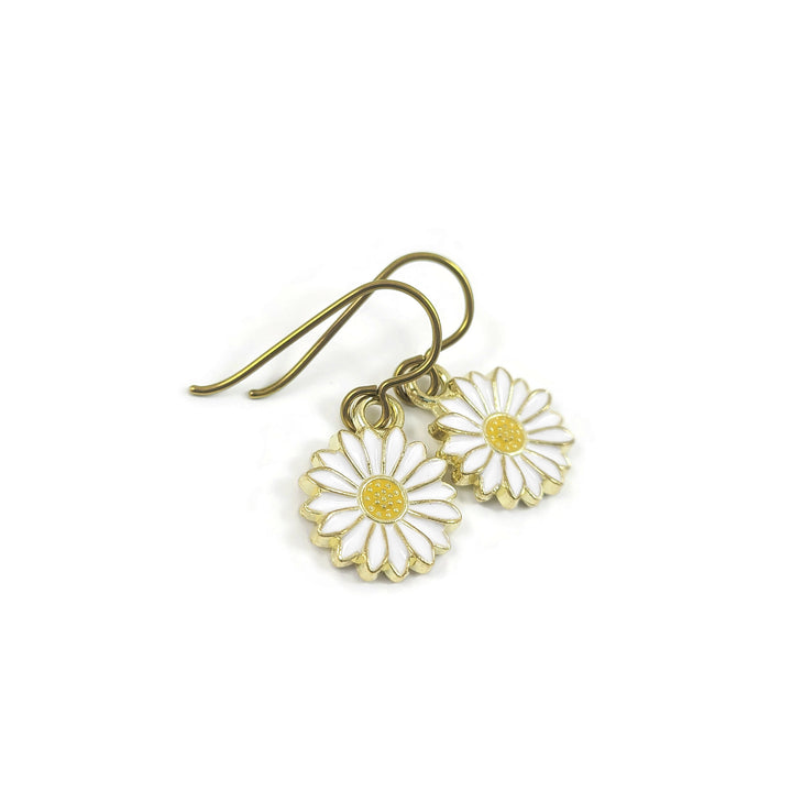 Small daisy drop niobium earrings
