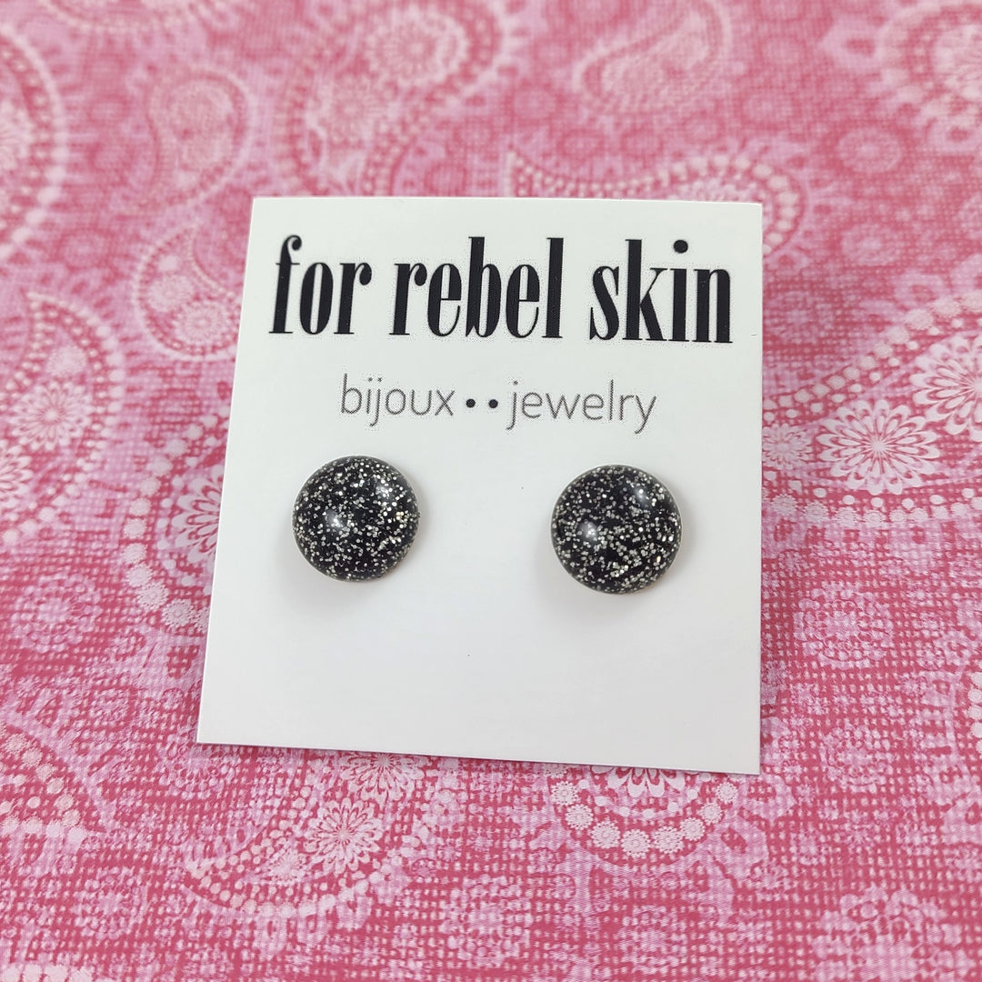 Black glitter titanium earrings