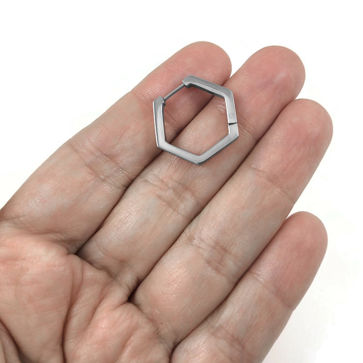 Implant grade titanium hexagon hoop earrings