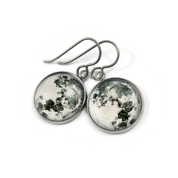 Moon dangle earrings - Hypoallergenic pure titanium, stainless steel and glass jewelry
