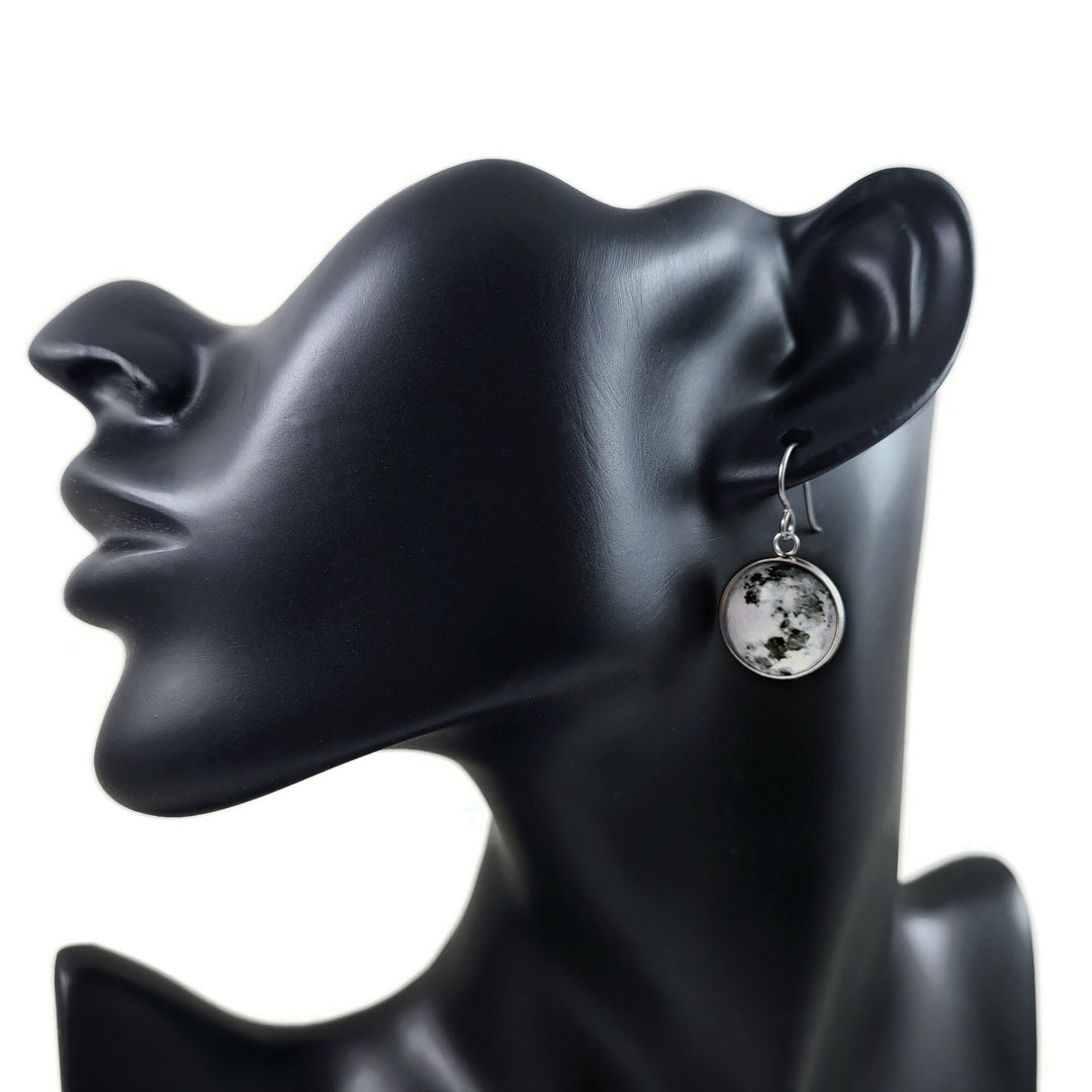 Boucle d'oreille pendentif lune - Titane, acier inoxydable et verre