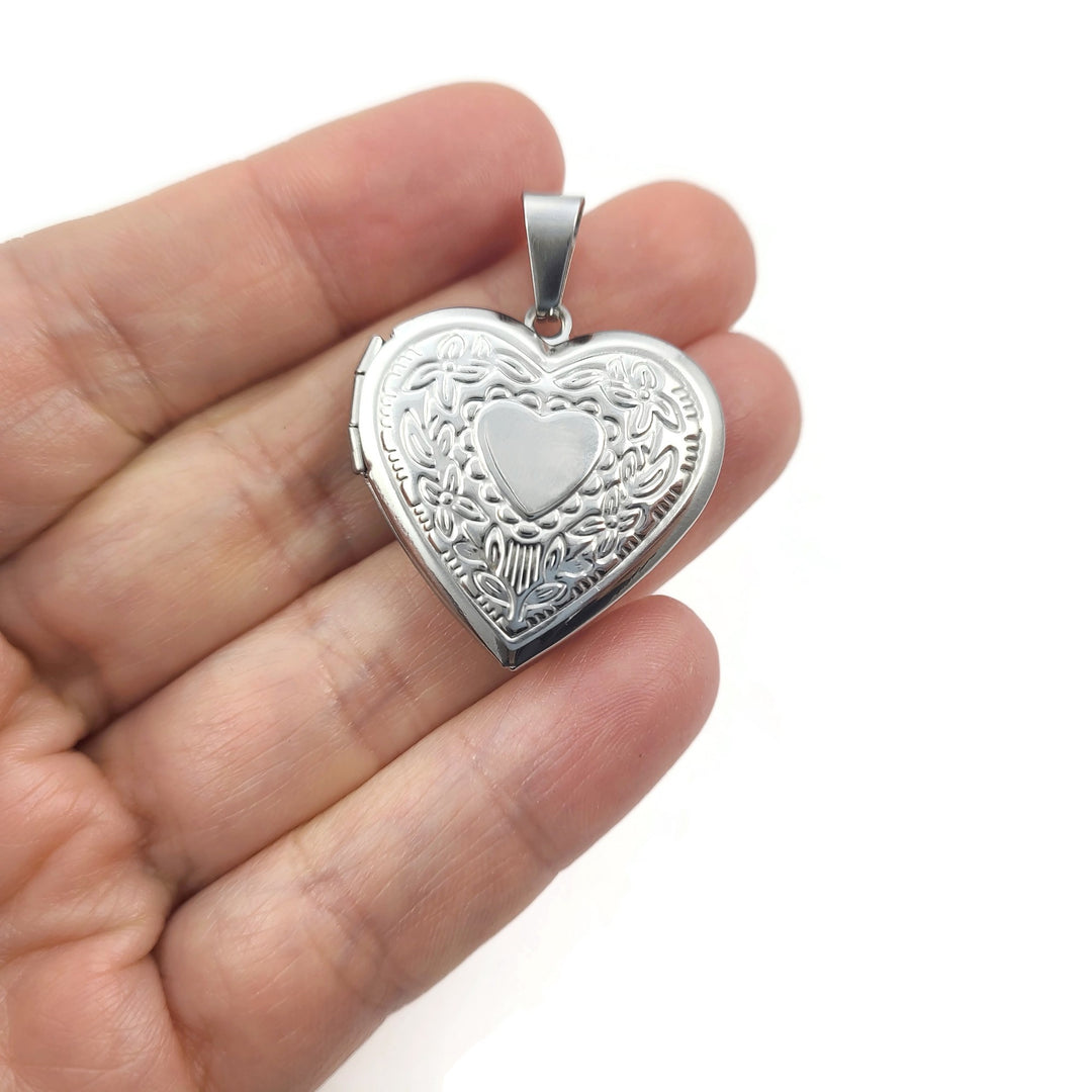 Surgical steel heart locket necklace