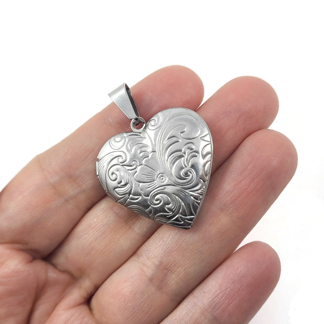 Surgical steel heart locket necklace
