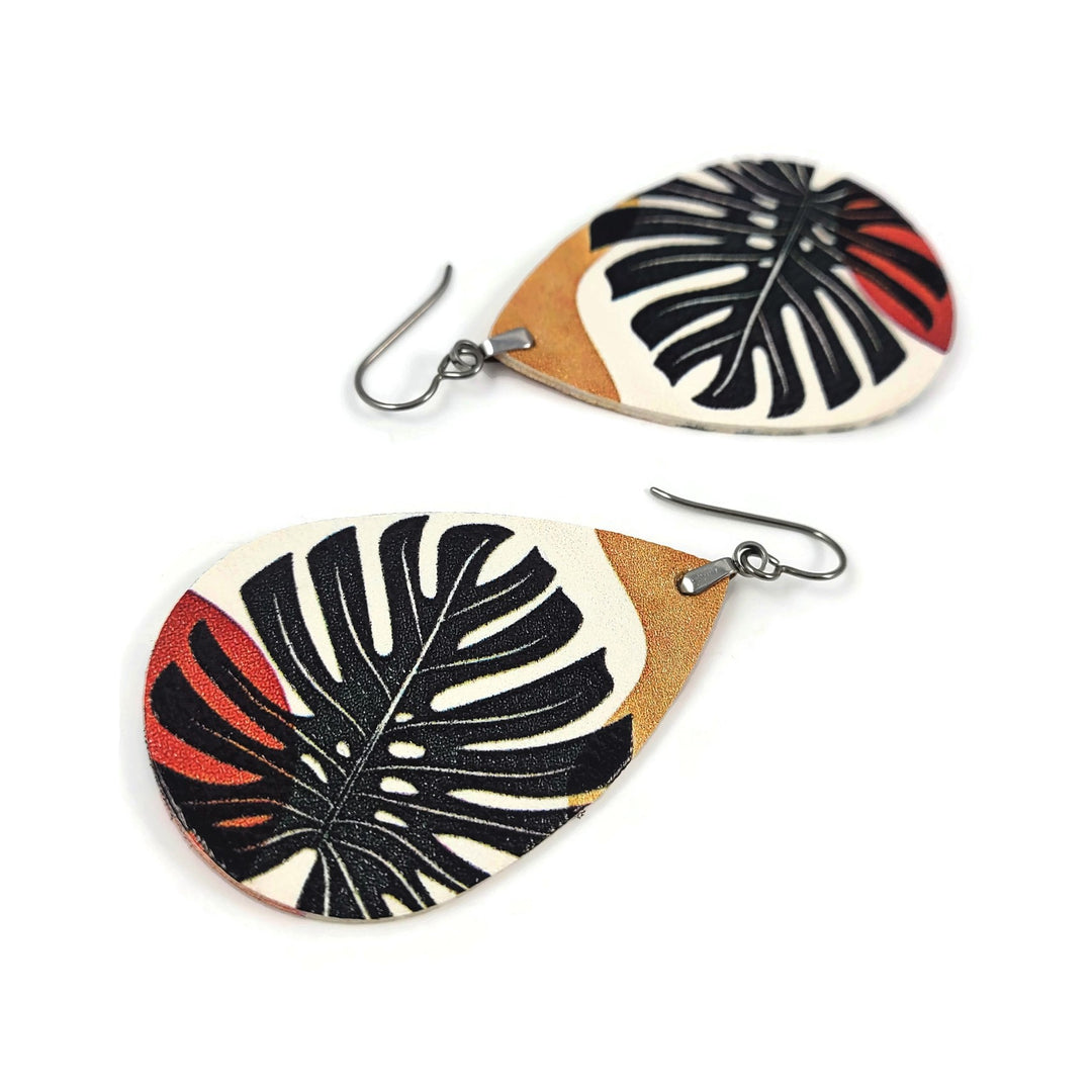 Summer leather titanium earrings