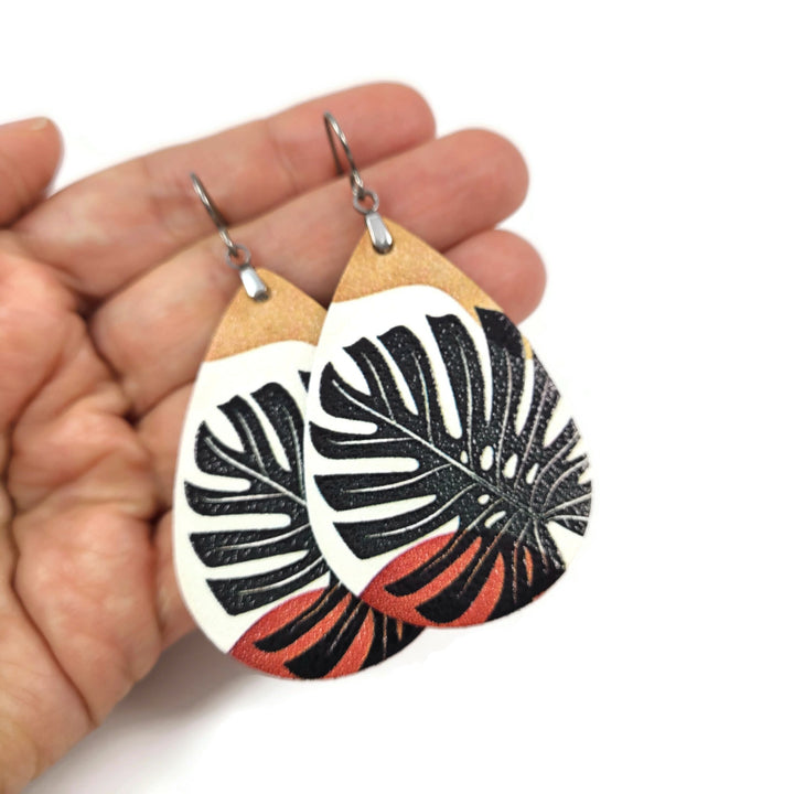 Summer leather titanium earrings