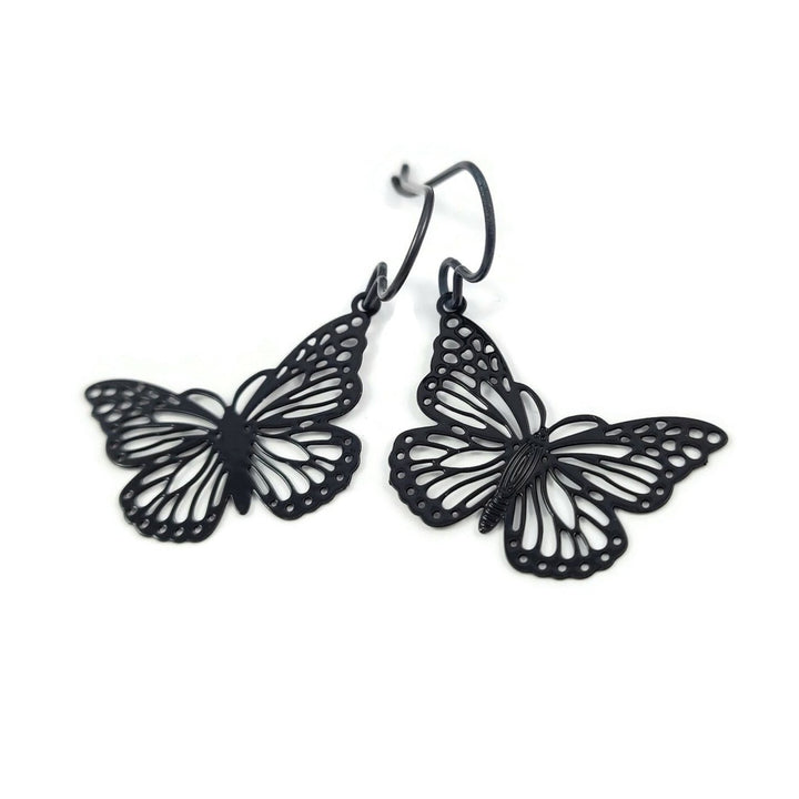 Black butterfly niobium earrings