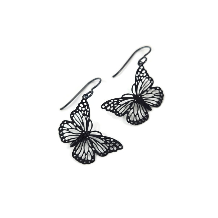 Black butterfly niobium earrings