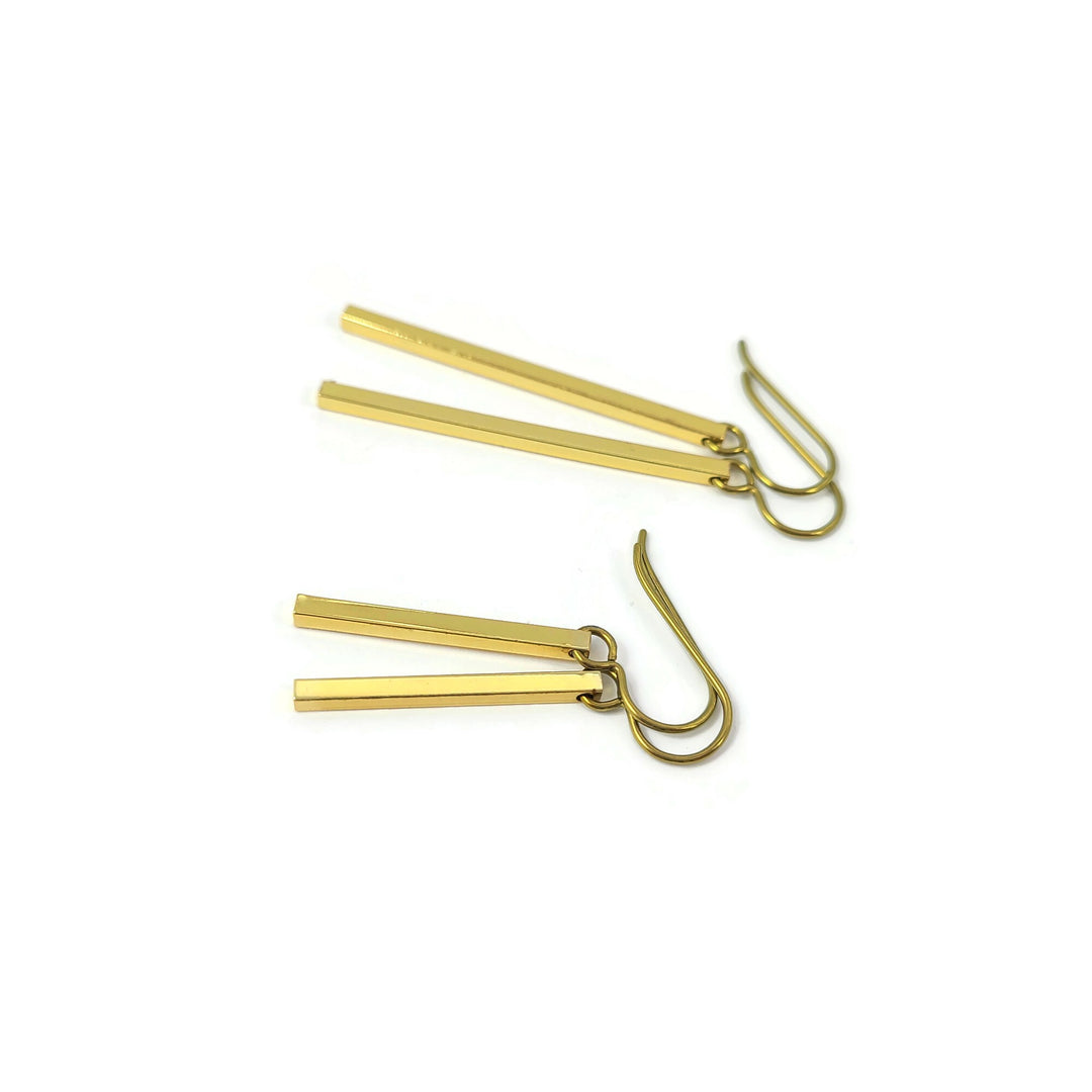 Gold minimalist rectangle niobium earrings