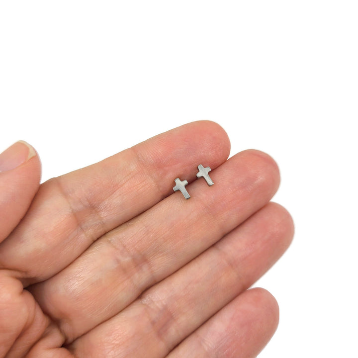 Dainty cross titanium stud earrings