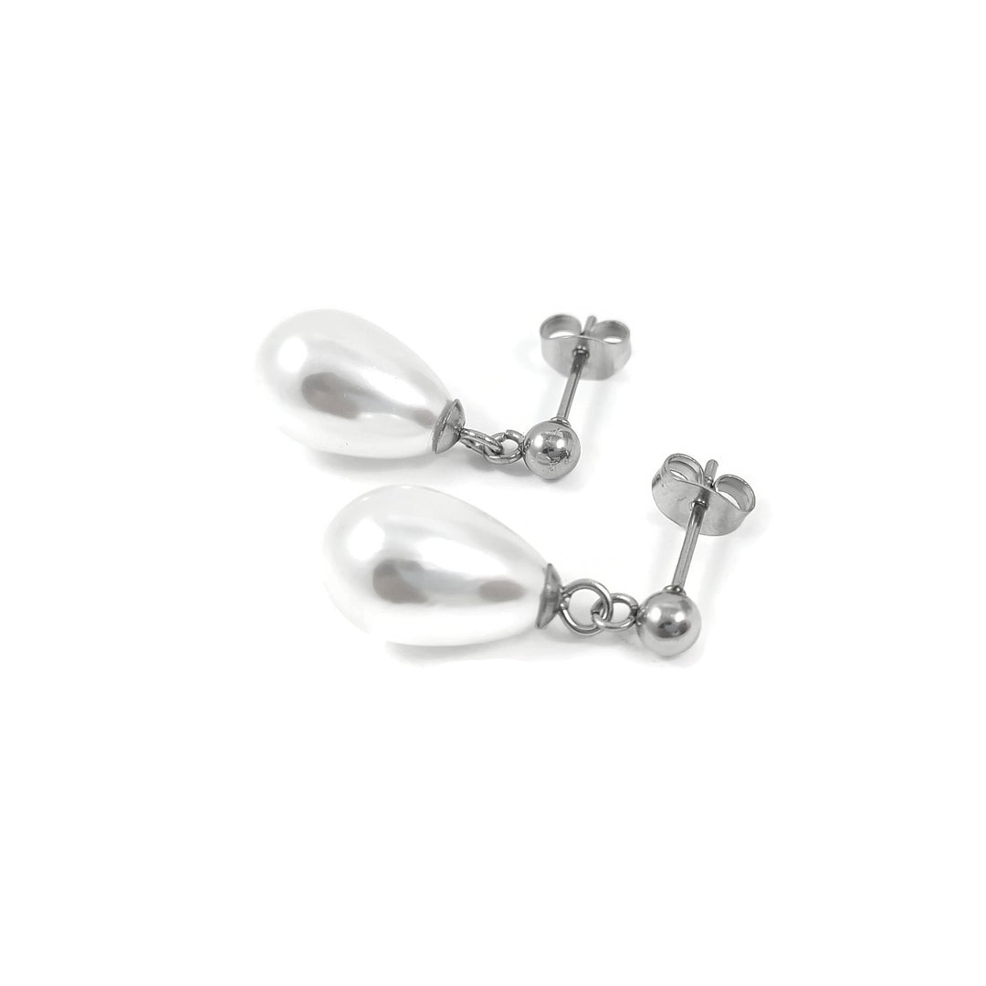 Pearl teardrop surgical steel post earrings