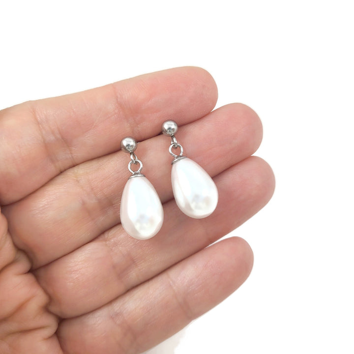 Pearl teardrop surgical steel post earrings