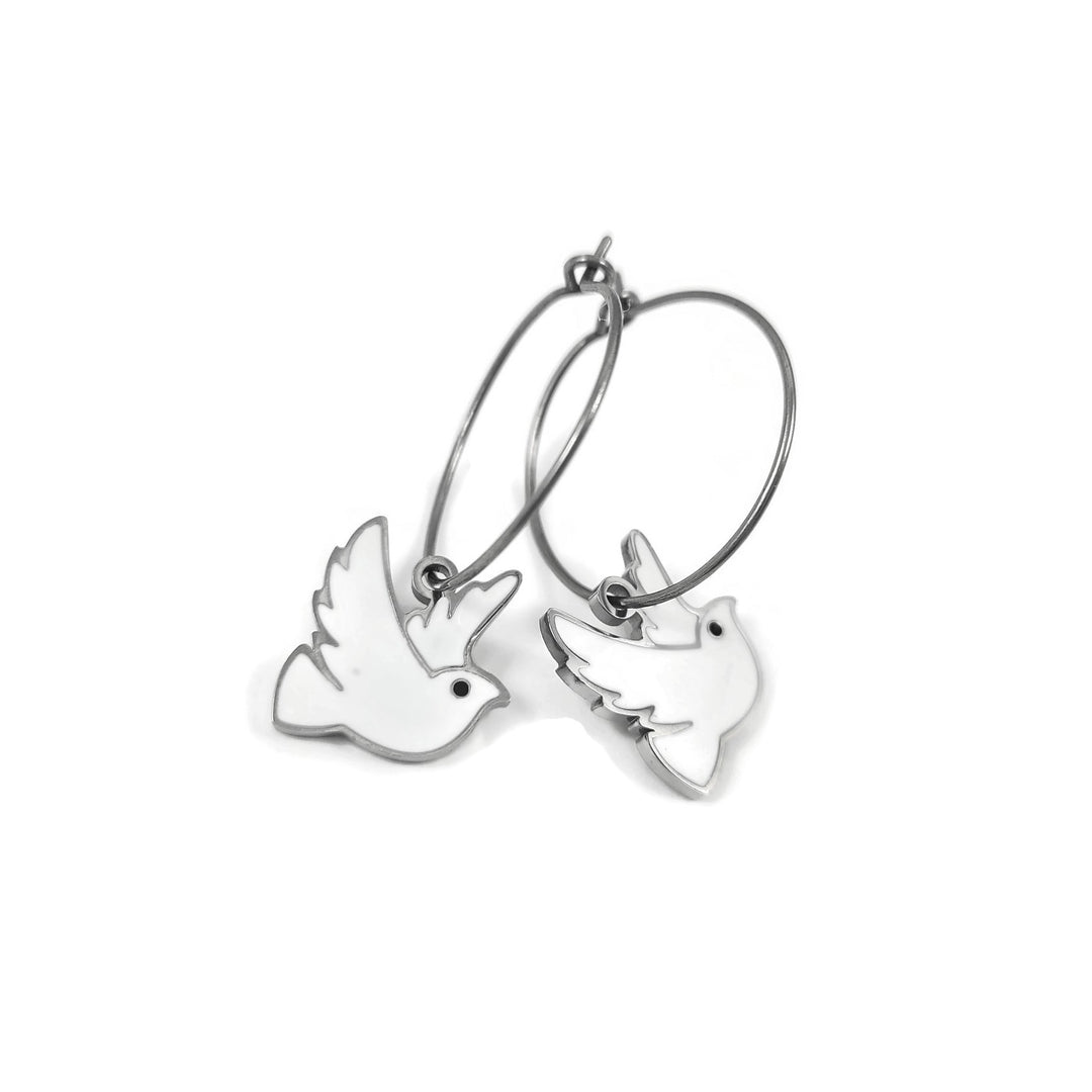 White dove titanium hoop earrings