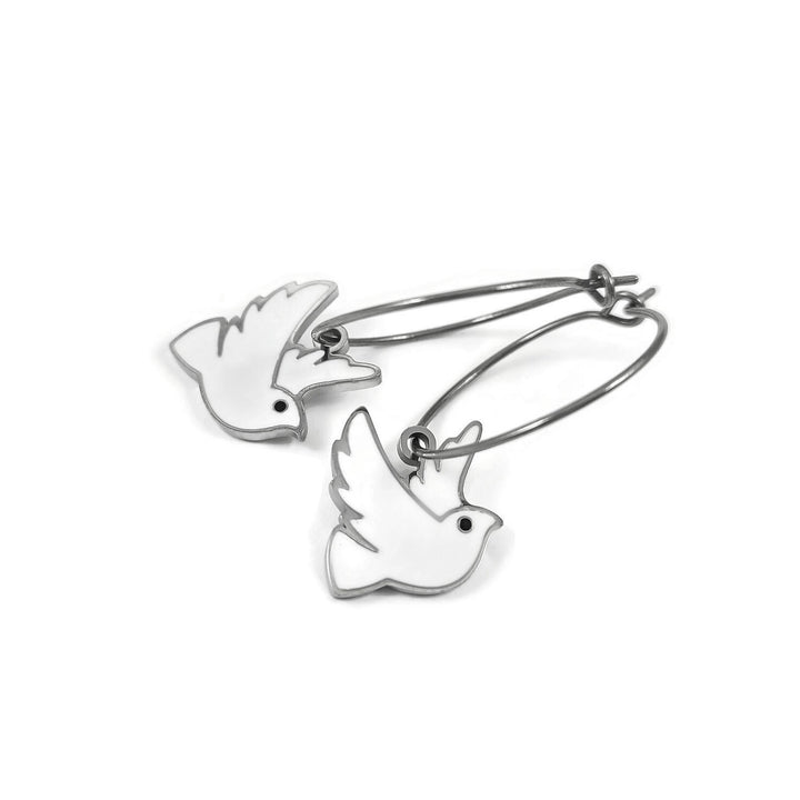 White dove titanium hoop earrings