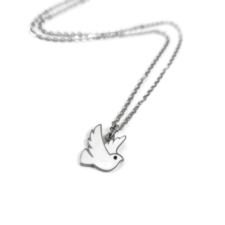 Dainty white dove surgical steel necklace