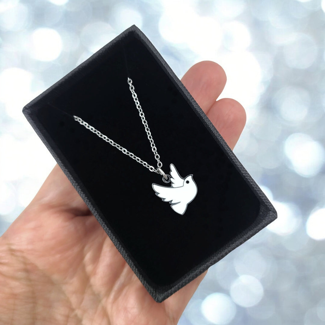 Dainty white dove surgical steel necklace