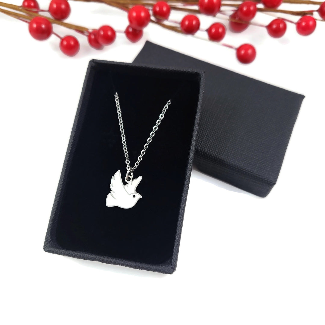 Dainty white dove surgical steel necklace