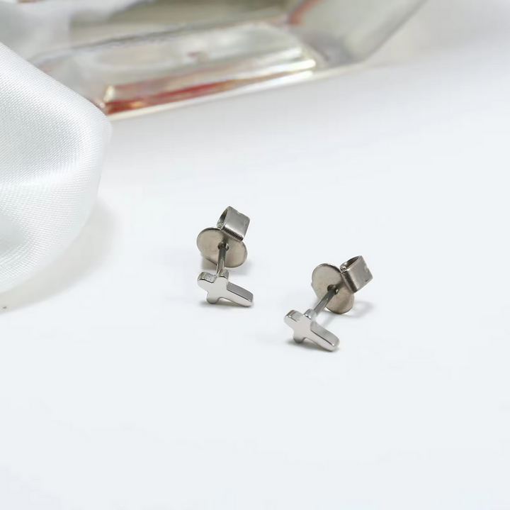 Dainty cross titanium stud earrings