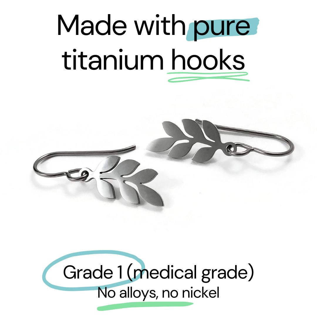 Dainty branch titanium drop earrings Implant grade for sensitive ears for rebel skin