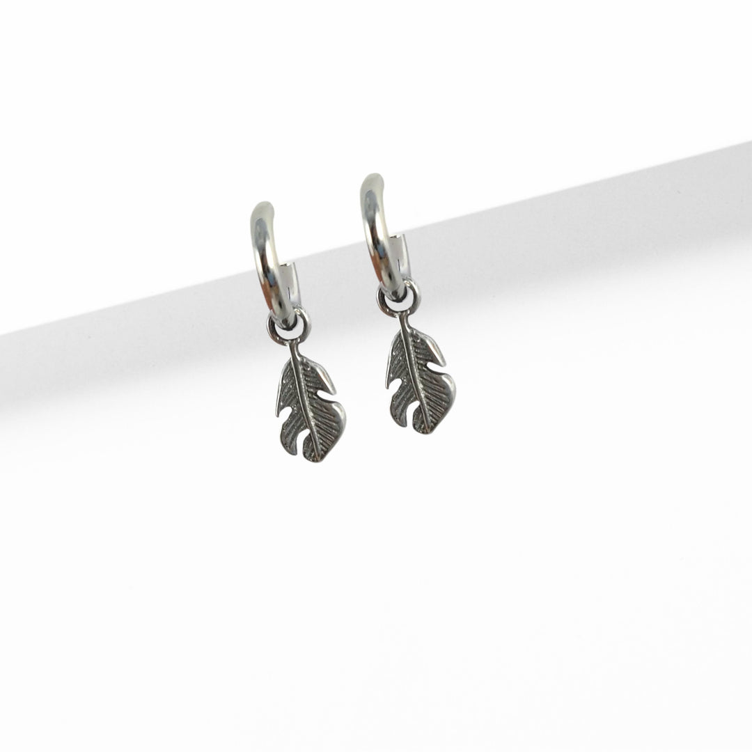 Feather earring charms with Titanium huggie hoops