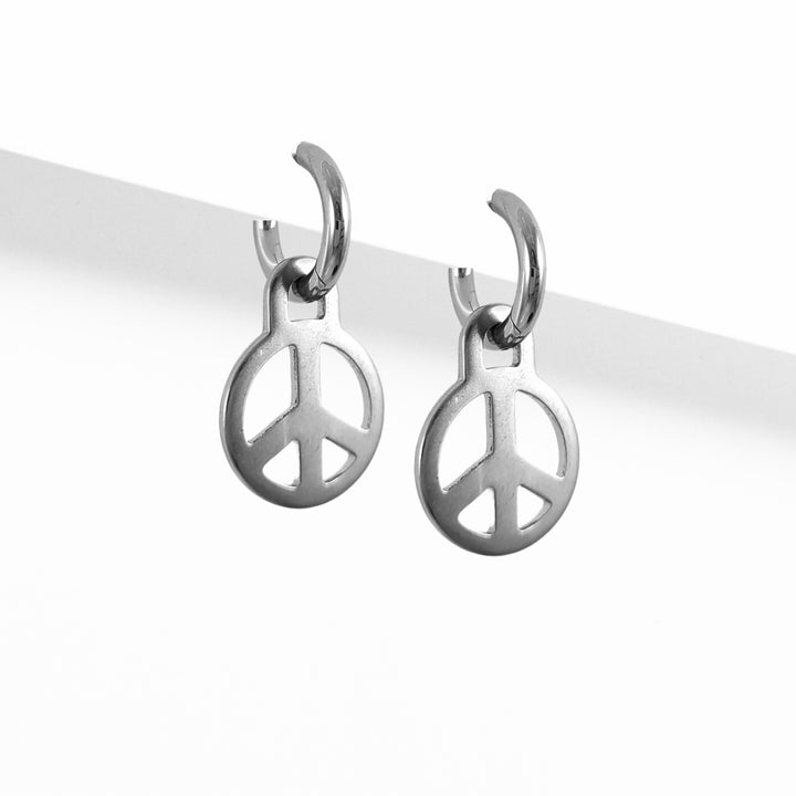 Peace earring charms with Titanium huggie hoops