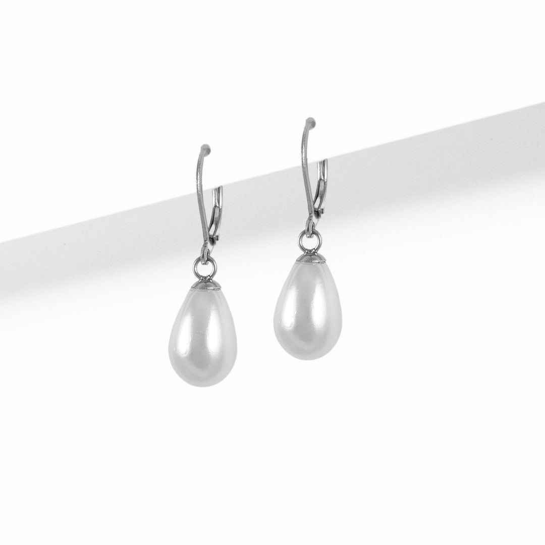 Pearl teardrop surgical steel leverback earrings