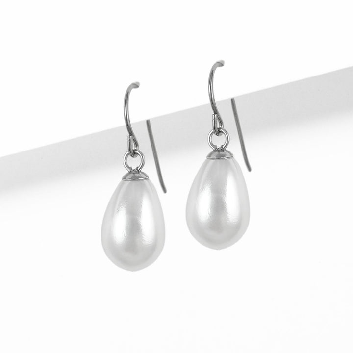 Pearl teardrop titanium earrings