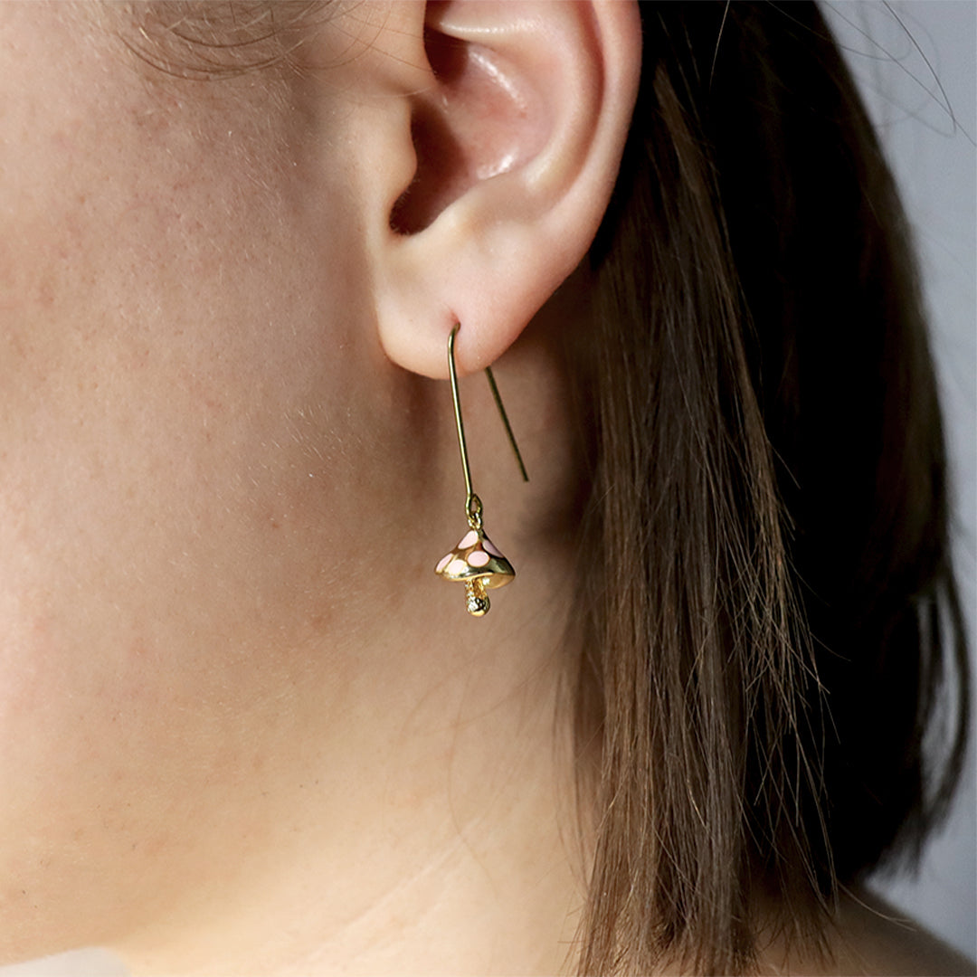 Cute gold and pink mushroom earrings