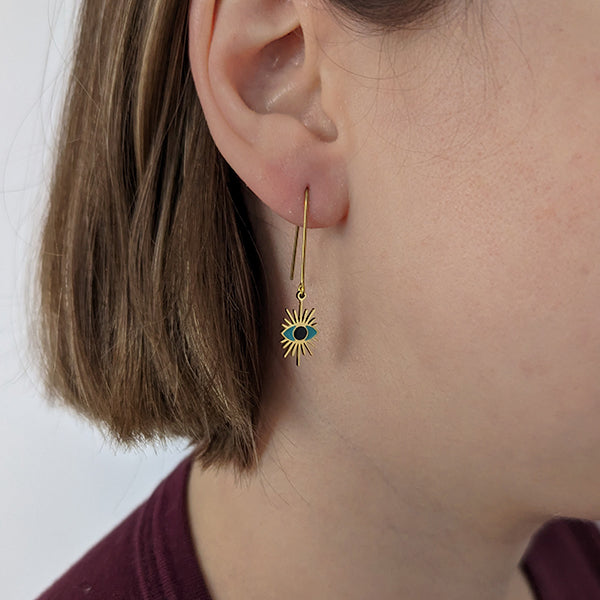 Evil eye minimalist gold threader earrings