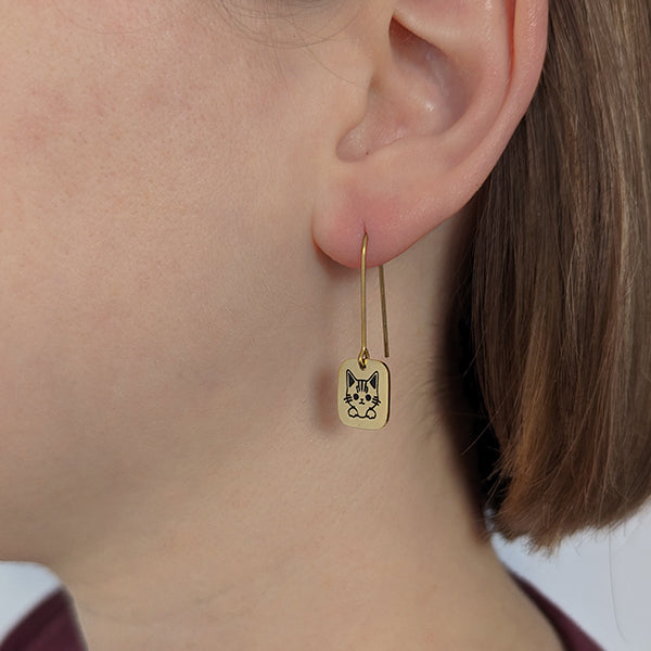 Dainty gold cat niobium earrings