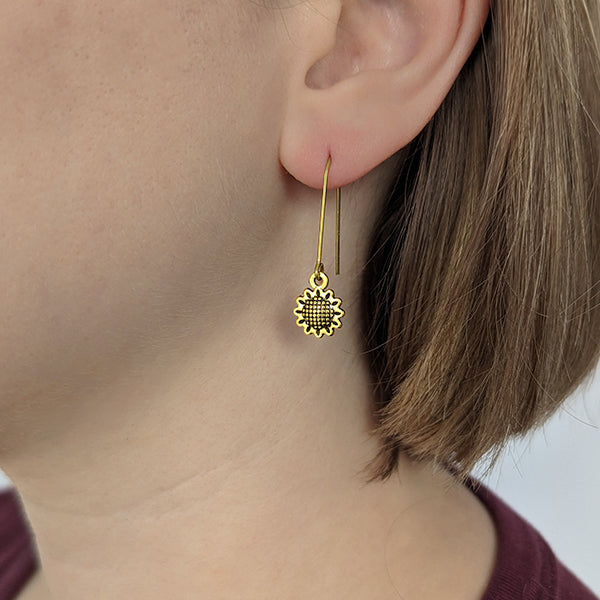 Minimalist sunflower drop niobium earrings