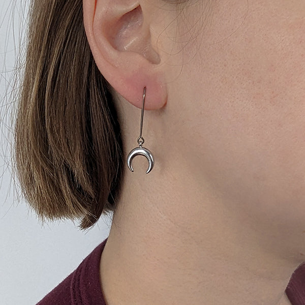 Crescent moon earrings, Pure niobium threaders