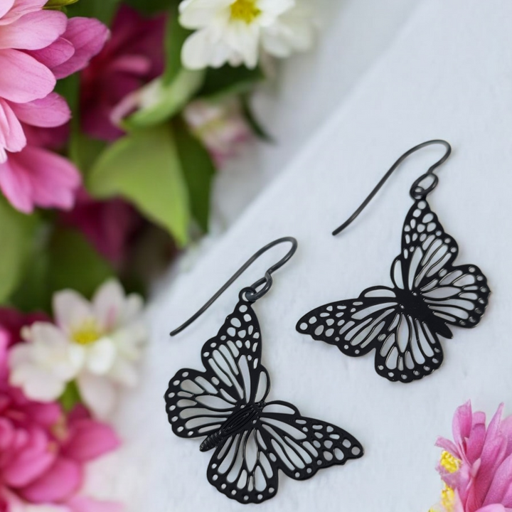 Black butterfly niobium earrings