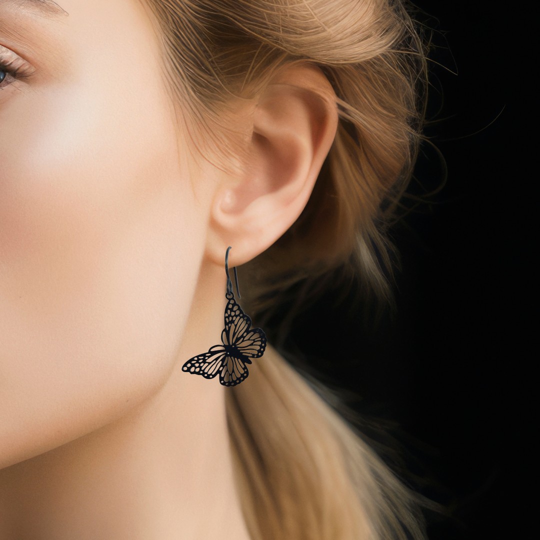 Black butterfly niobium earrings