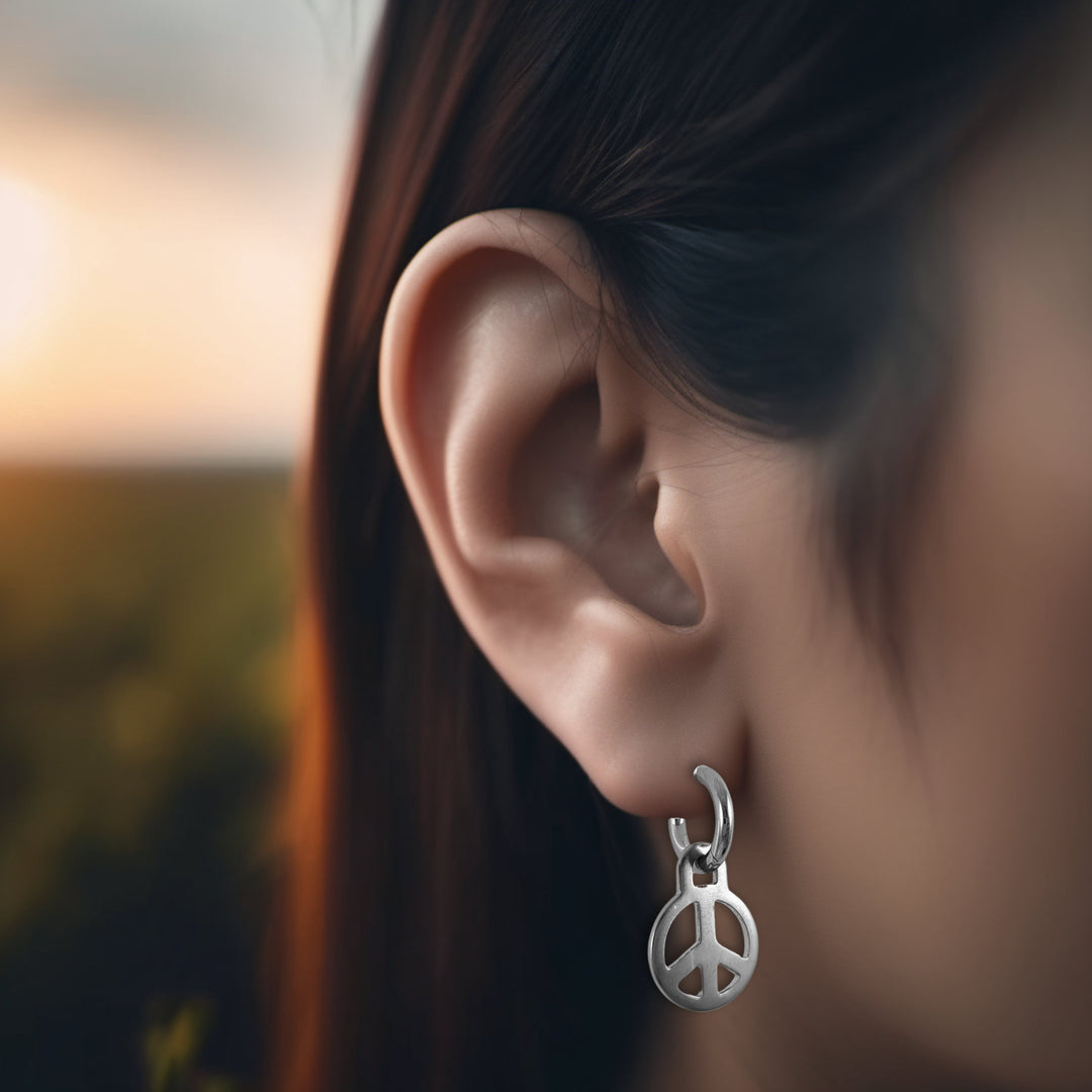 Peace earring charms with Titanium huggie hoops