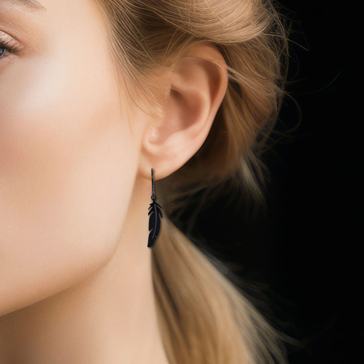 Black tiny feather niobium earrings