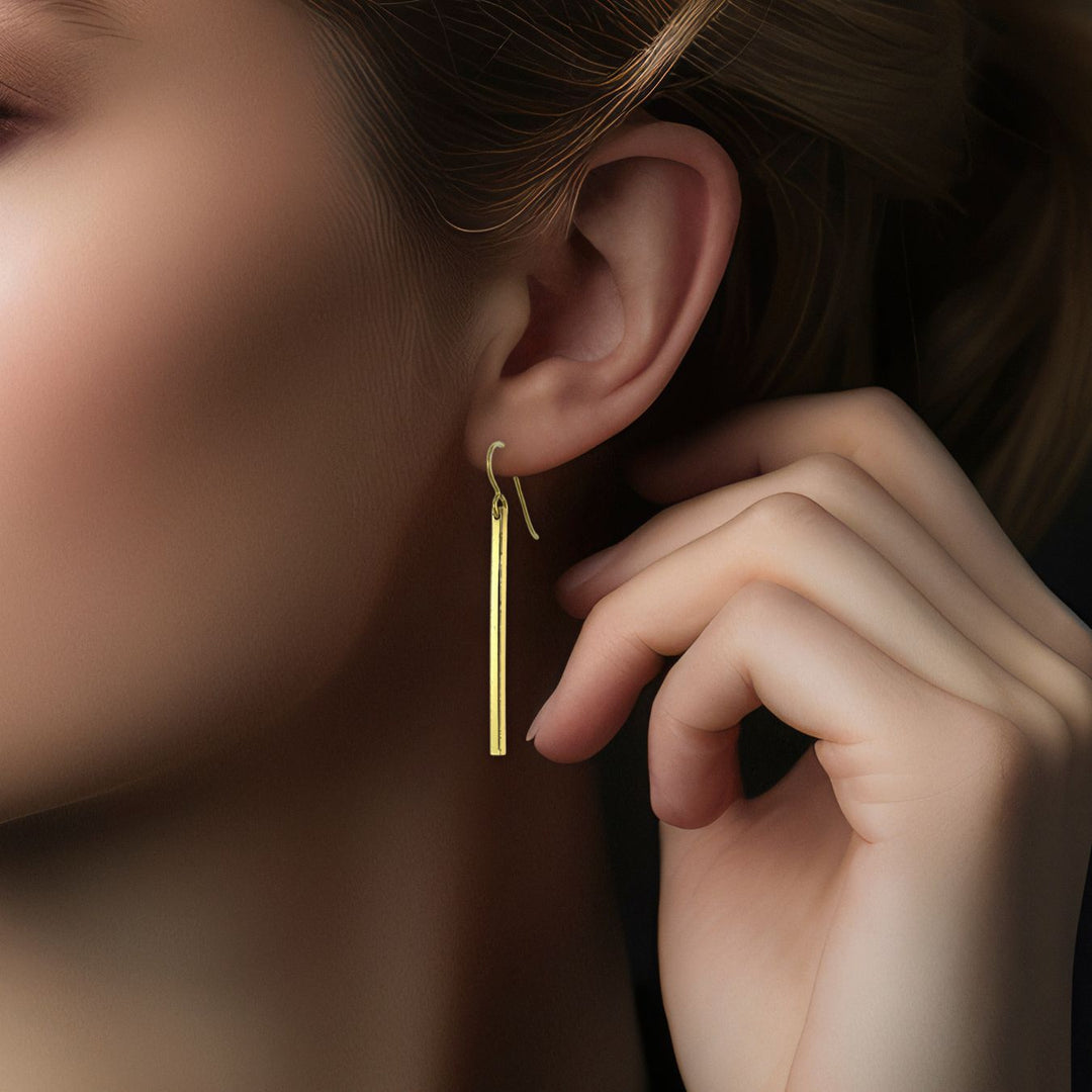 Gold minimalist rectangle niobium earrings