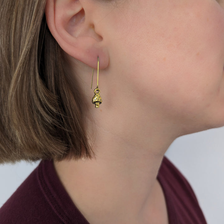 Minimalist mushroom drop earrings