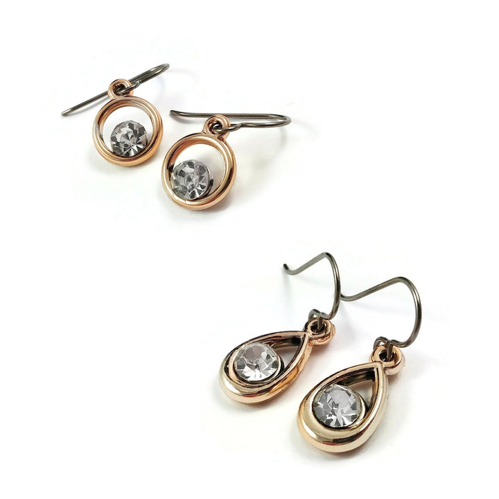 Rhinestone and rose gold earrings