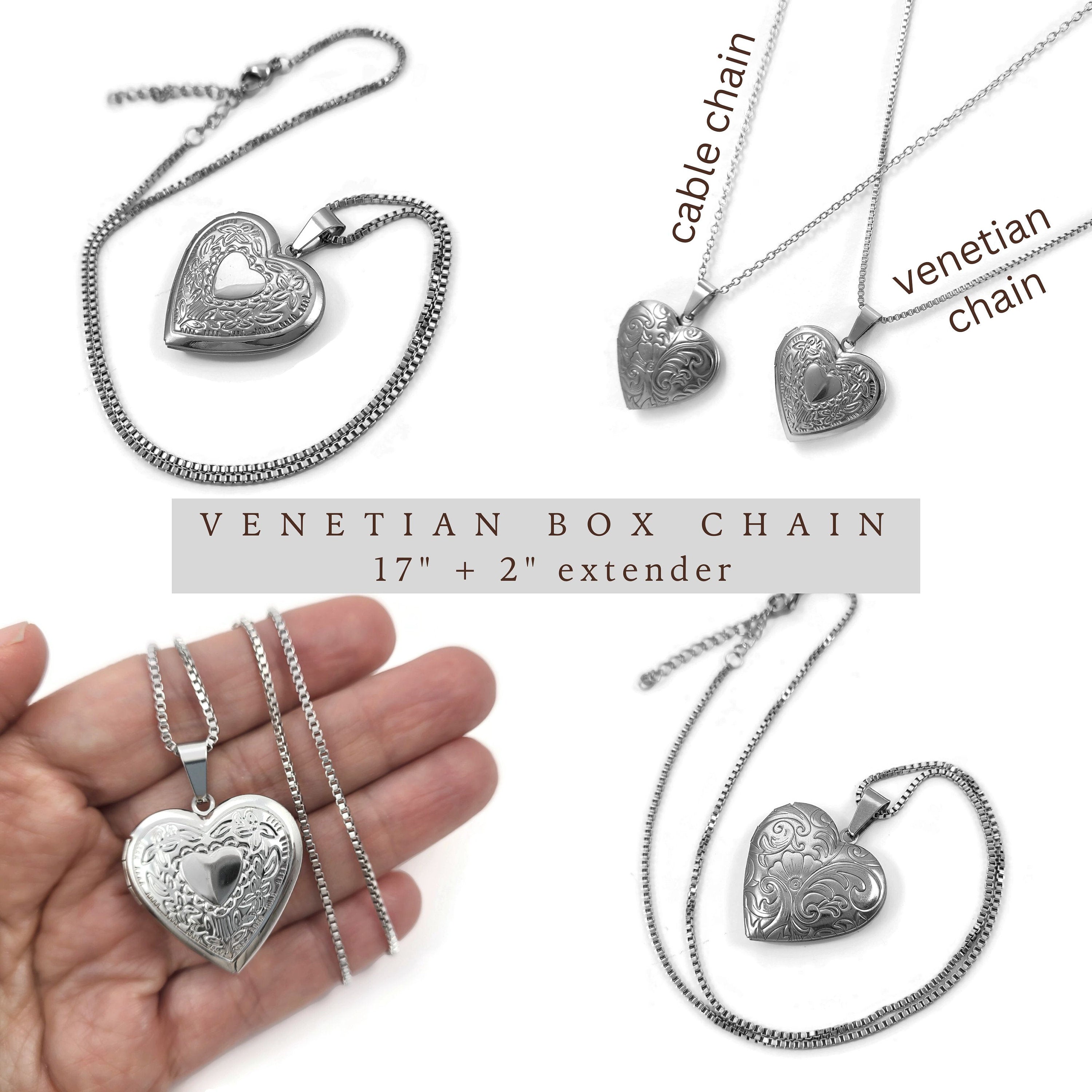 Surgical steel heart locket necklace Tarnish free jewelry Cute gift for rebel skin