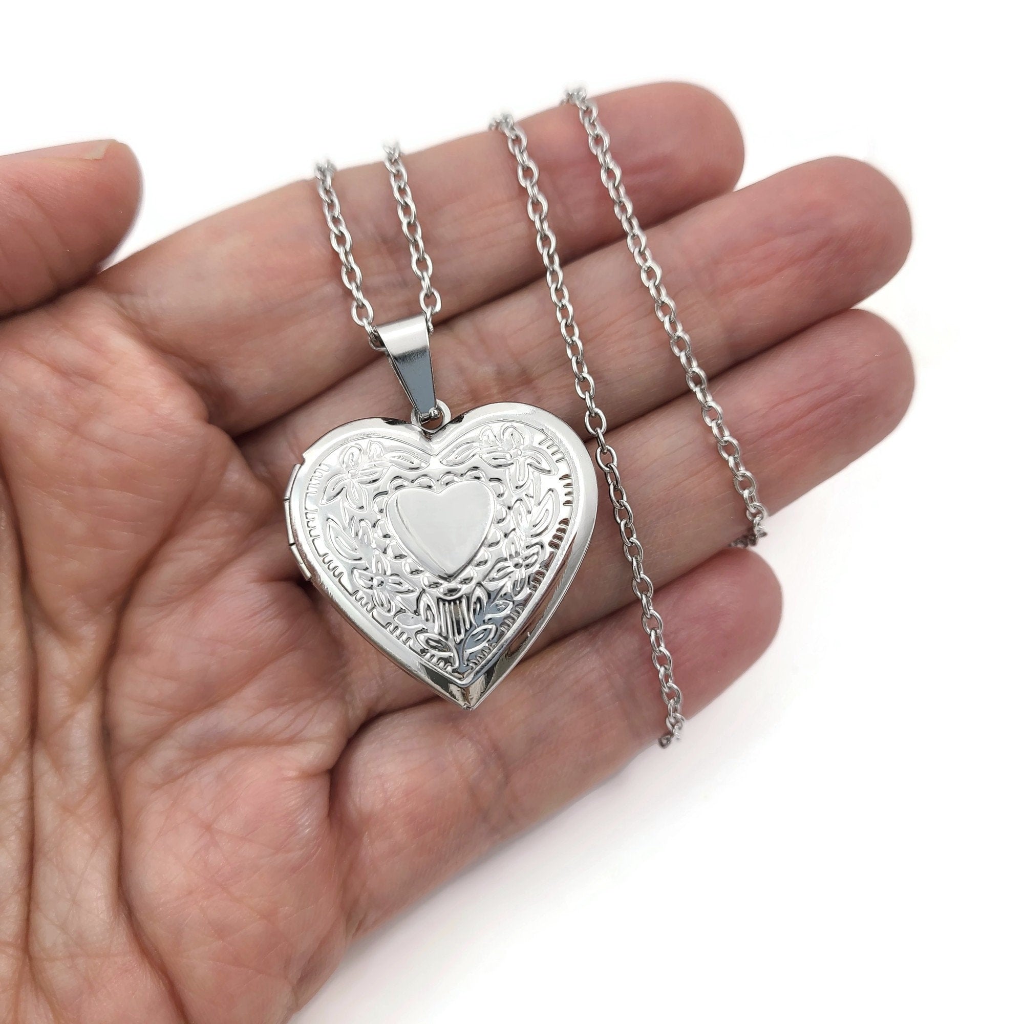 Surgical steel heart locket necklace Tarnish free jewelry Cute gift for rebel skin